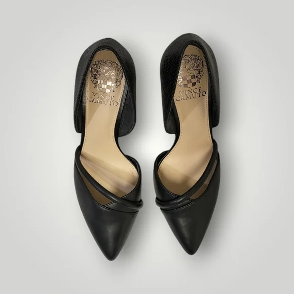 VINCE Camuto Shoes Size 6.5M Black Heels Classic Adeilia Leather Upper - Picture 2 of 9